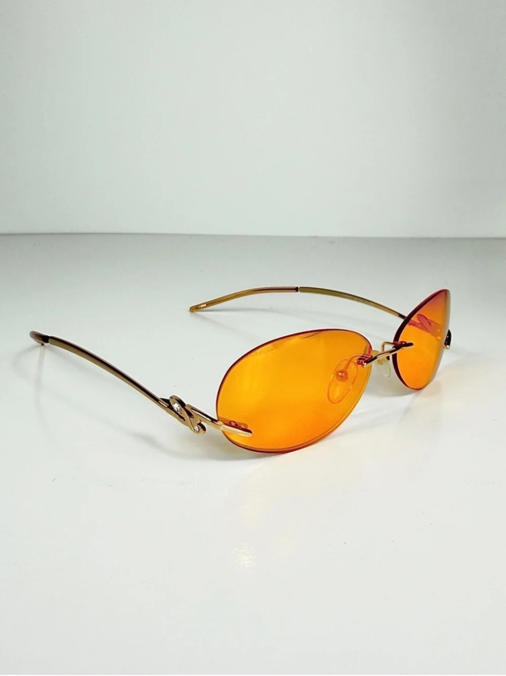 LOEWE SLW 124S Col 300X Deadstock Y2K Rimless Oval Sunglasses Orange Gold Set